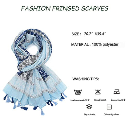 Yeieeo Boho Scarf for Women Lightweight Floral Printed Scarf Fall Winter Fashion Fringed Shawl - color: Floral 2
