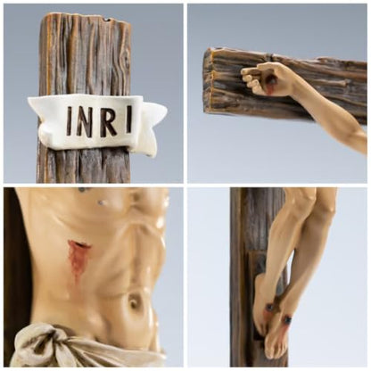 BC Catholic Crucifix Standing Cross with Rose Stone Base 12"H - size: 12 inches H