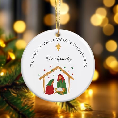 Nativity Scene Christmas Ornament 2025 – Ceramic Round Ornament Double Sided – Religious Holiday Decoration with Baby Jesus & Holy Family – Christian Catholic Keepsake for Tree (Q-11) - color: Q-11