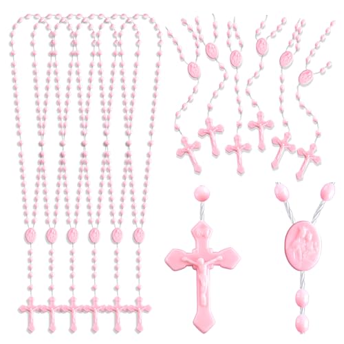 JUXINDAZYF 17'' Bulk Rosaries, Plastic Rosary Beads 12 Rosary Set (Pink) - color: Pink