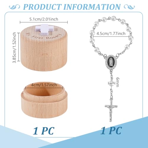 AHANDMAKER Baptism Gift Box, My First Blue Bracelets with Keepsake Box, Baptism Gifts Keepsake Cases with Light Blue Round Pearl Bracelets for Baby Birthday Baby Shower (White)