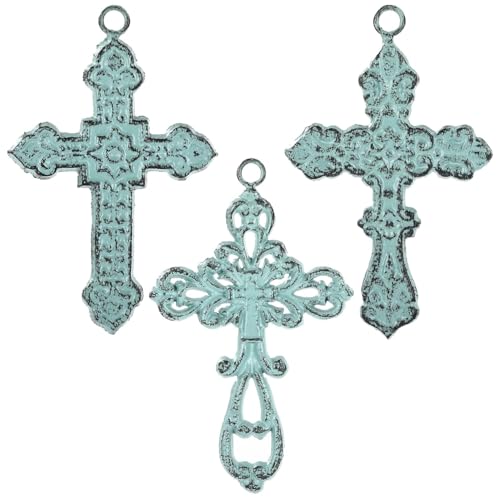 3 PCS Cast Iron Wall Crosses, Metal Decorative Hanging Crosses Wall Decor - size: 4.25" x 6.69"