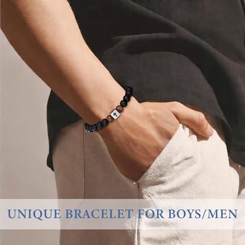Cross Bracelet Beads Christian Bracelet for Boys Birthday Religion Gifts - style: Joshua 1:9