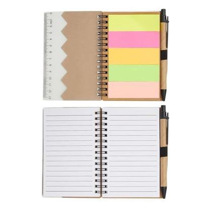 Juvale School Supplies Pocket Notebook & Pen - 4 x 5.5 in, Brown Cover, 6-Pack - Lined Mini Notepad Spiral Journal with Elastic Pen Holder - 65 Tabs & Ruler Sheet