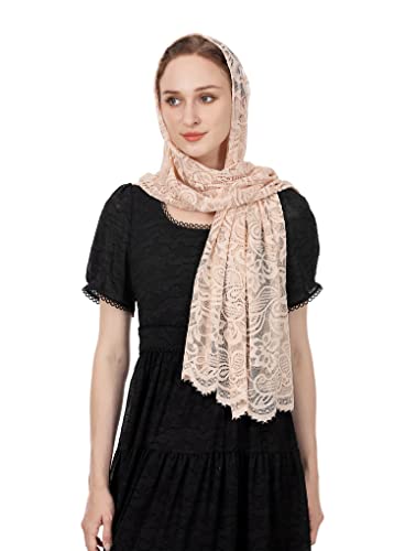 Wgior Rectangular Chapel Veil Scarf Catholic Church Veils Mantilla Wrap Shawl Mass Head Covering - color: Pink