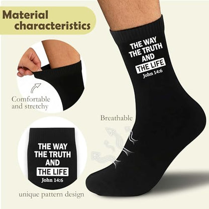 Christian Bible Verse Black Crew Socks, Religious Quote Socks, Faith Inspirational Christian Gift for Men Women。 - color: Black Religious 6