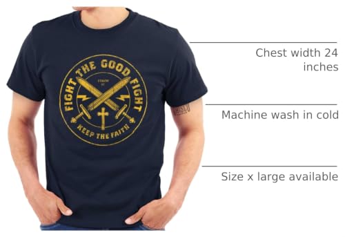 Keep The Faith Christian Graphic T Shirt | Religious Men’s Bible Verse Scripture Tee with Cross and Swords - color: Navy, size: 4X-Large