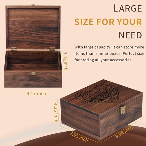 EXISTING Memory Box for Keepsakes, Floral Heart Laser Cut Wood Keepsake Box - color: Black brown