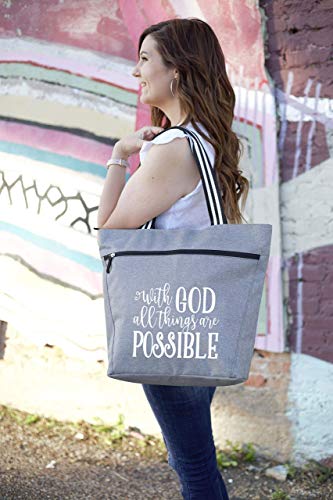 Brooke & Jess Designs Church Bags for Women - Bible Tote Bags for Women, Large Tote Bag for Womens with Zipper - color: With God Gray Lexie