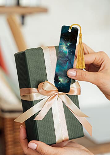 WIRESTER Set of 2 Metal Bookmarks with Light Gold Tassel for Students, Reader, Teachers, Book Lovers - Blue Sky Galaxy Nebula, Purple Nebula Galaxy - color: Blue Sky Galaxy Nebula, Purple Nebula Galaxy