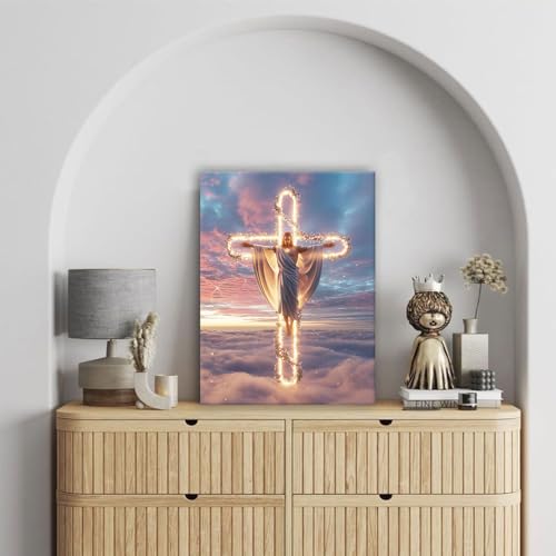 RJETZMU Jesus Cross Canvas Wall Art, Gallery Wrapped Christian Print, 12x16 - color: Beautiful Jesus, size: 16"L x 12"W