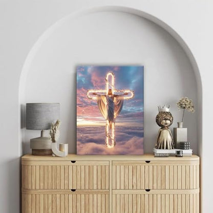 RJETZMU Jesus Cross Canvas Wall Art, Gallery Wrapped Christian Print, 12x16 - color: Beautiful Jesus, size: 16"L x 12"W
