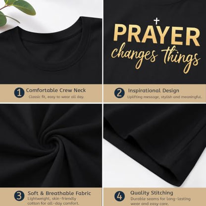 BeWithYou Christian Shirts for Women Religious Faith Jesus God Tshirts Inspirational Bible Verse Cross Graphic Tee Casual Top - color: Black, size: Small