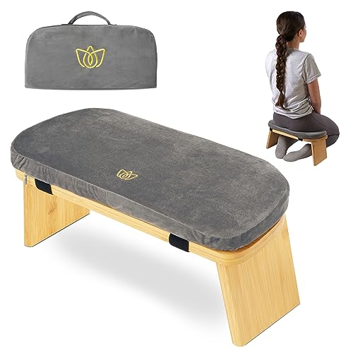 Florensi Folding Bamboo Meditation Chair 18 x 7 x 6 in Grey Kneeling Bench