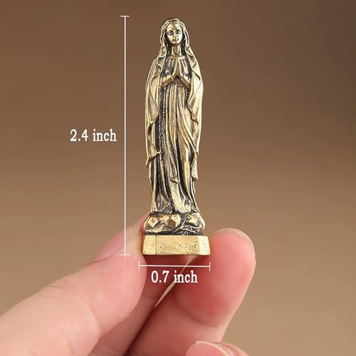 Blessed Mother Virgin Mary Statue Figurine Mini Brass Catholic Sculpture