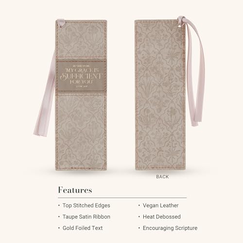 Christian Art Gifts Faux Leather Bookmark for Women: Grace is Sufficient - color: Creamy Taupe Floral/Grace is Sufficient