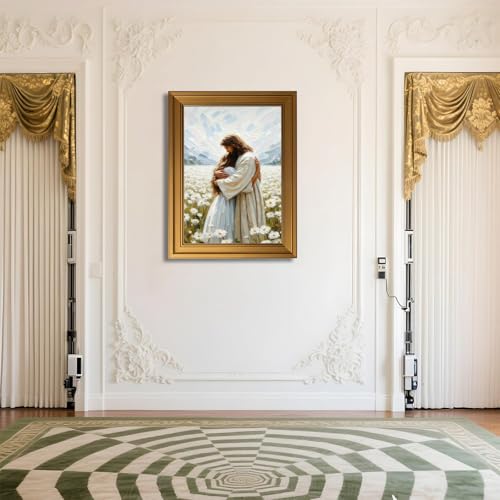 ZLSYQALW 1Pcs Vintage Gold Framed Jesus Hugging Girl Canvas Wall Art - color: vintage gold-framed, size: 24"L x 16"W