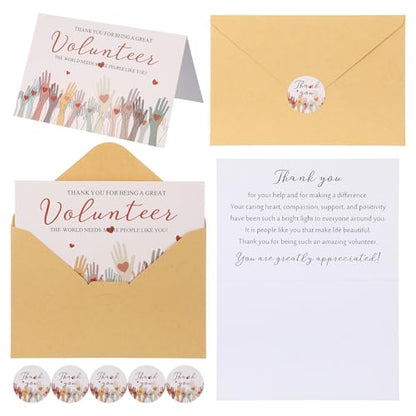 60 Volunteer Thank You Cards with Envelopes and Stickers, Bulk Appreciation Gifts Set for Volunteers, Church, Ministry, Charity Supplies, 5.91x3.94 Inch Folded Cards, 75 Stickers