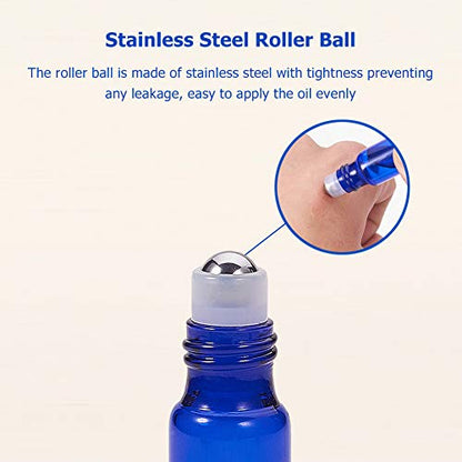 BENECREAT 30 Pack 5ml Coalt Blue Glass Roller Bottles with Stainless Steel Roller Balls, 10 Graduated Transfer Pipette and 4 Funnels for Essential Oils/Other Liquids - color: Blue, size: 5ml