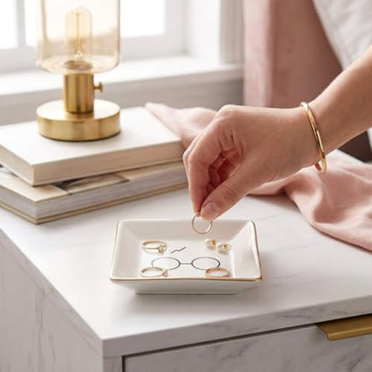 Simply Charmed Porcelain Jewelry Ring Holder Tray – Harry Potter Gift, Porcelain Trinket Dish, 4"x4" White with Golden Glaze, Jewelry Organizer - style: Wizard