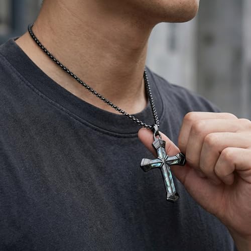 Cross Necklace for Men 925 Sterling Silver Cross Ebony Wooden Ankh Raven Praying Hands Crucifix Amulet Religious Jewelry Gifts for Men Women - color: Cross14