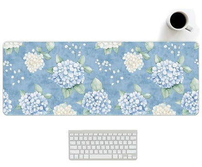 Hydrangea Desk Mat, Blue and White Flroal Mouse Pad, 31.5x11.8 - color: Hydrangea Blue and White, size: 31.5L x 11.8W inches
