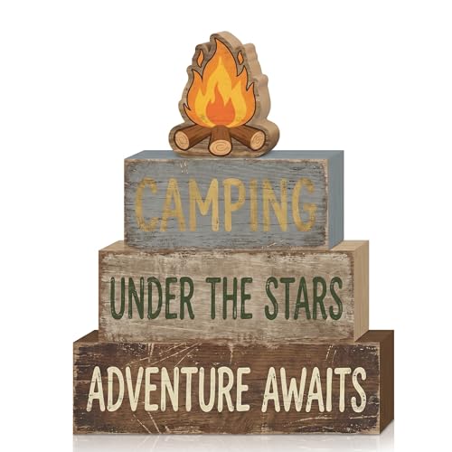 Britimes Tiered Tray Decor Set, 4 Pack, Wooden Table Sign, Camping Camper - style: Camping