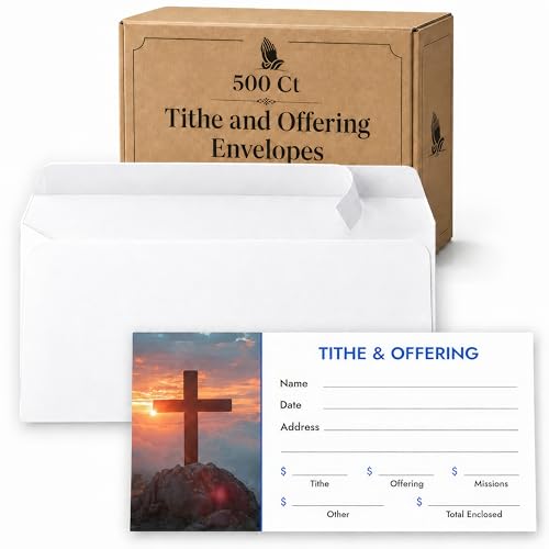 Christian Church Tithing Envelopes Self-Seal (500 Pack) - 6.5"x3.5" Offering Envelopes with Pre-Printed Fields for Tithes, Offerings, and Missions (Modern)