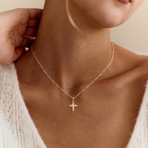 Cross Necklace for Women, Dainty Gold Necklace Tiny Cross Charm Necklace - color: Gold-Cross 3