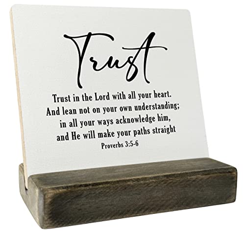 Christian Quote Wood Plaque - Proverbs 3:5-6 Trust In The Lord - Wooden Stand - Meaningful Bible Verse Sign - color: Proverbs 3:5-6 01