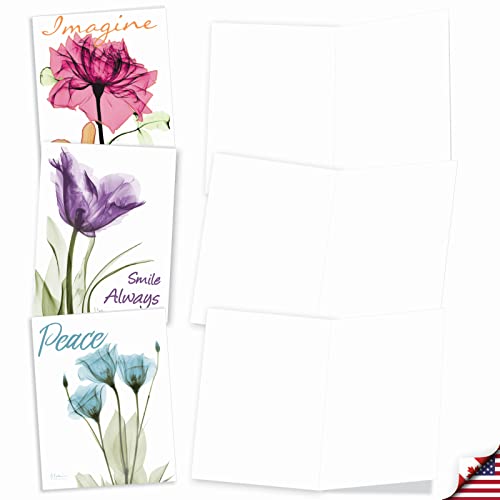 The Best Card Company - 10 Assorted Blank All Occasions Notecards Boxed Set 4 x 5.12 Inch w/Envelopes Botanical Flowers for Women (10 Designs, 1 Each) - Inspiring Floral Mix AM6220OCB-B1x10 - style: Inspiring Floral Mix