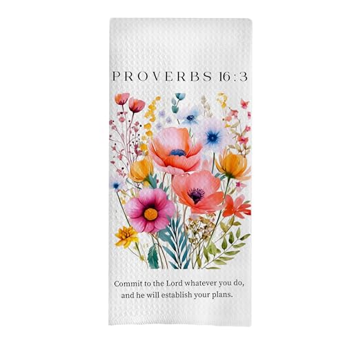 Inspirational Floral Decorative Waffle Kitchen Towels - Flower Bible Verse Hand Tea Towels, Christian Gifts for Women (1624 Inch) - color: Christian Kitchen Towels-08