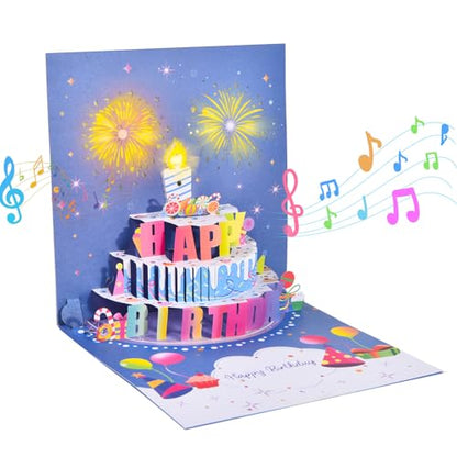3D pop-up music birthday card - LED Light Cake Greeting Card - color: Cake - Grey Blue