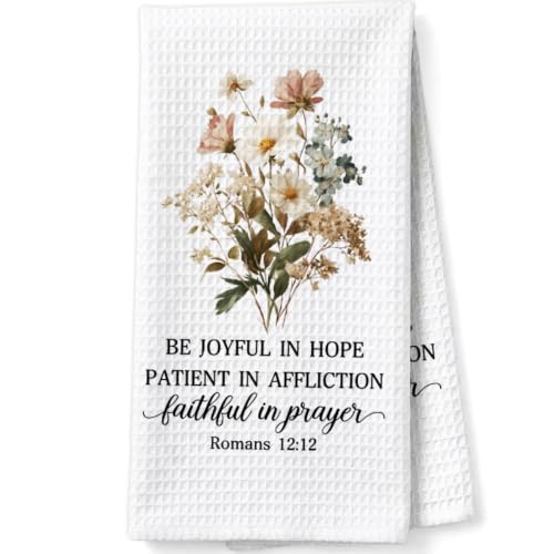 Christian Scripture Gifts Decorative Towels for Women Hostess Faith Prayer, Bible Verse Gifts Waffle Weave Kitchen Towels, Be Joyful in Hope Patient in Affliction Faithful in Prayer - color: Red
