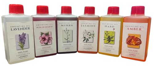 Set of 6 Anointing Oils from Jerusalem Nard, Myrrh, Amber, Rose of Sharon, Jasmine and Lavander 280ml Each