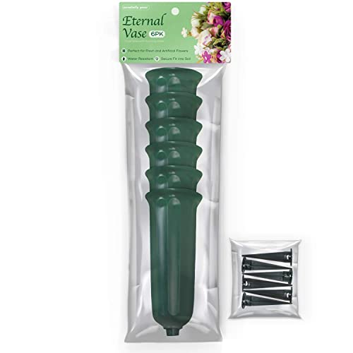 Memorial Floral Vase 7-Inch with 3 Inch Stakes (6 Pack) | In Ground Cemetery Vases