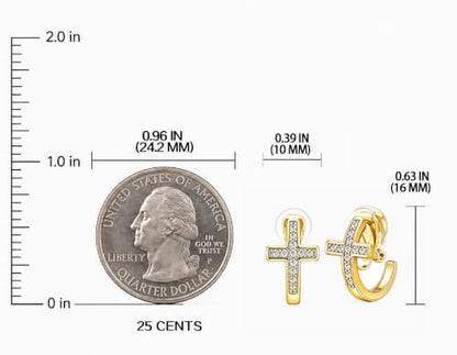 FAN&LOUIS 24K Gold Plated Cross Clip On Earrings for Women, Small Hoop Huggie Trendy Hypoallergenic Lightweight Cross Hoop Clip-On Earrings for Non-Pierced Ears