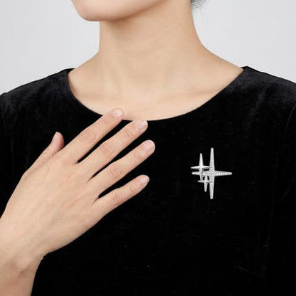 Yuanchu Gold Cross Star Lapel Brooch Pin for Women, Rhinestone Brooches Pins Brooch Cross Pin Dainty Jewelry Gifts Accessories for Clothes Sweater Scarves - color: Sliver