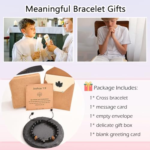 Leyung Cross Bracelet Gifts for Boys, Easter Basket Stuffers Baptism Gifts - color: Joshua 1:9