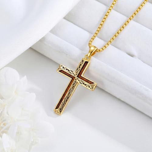 14K Gold Plated Cross Pendant Necklace Christian Jewelry Religious Gift - color: A10-Cross Gold Wood