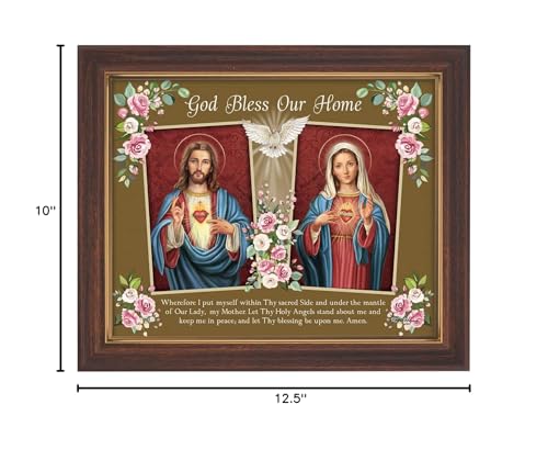 Gerffert Christian Wall Art in Mahogany Toned Wood Frame, 12.5 x 10-Inch, God Bless Our Home