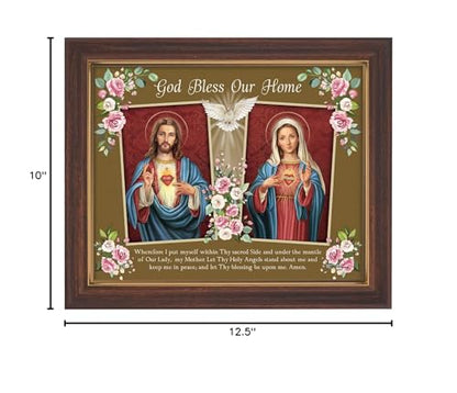 Gerffert Christian Wall Art in Mahogany Toned Wood Frame, 12.5 x 10-Inch, God Bless Our Home