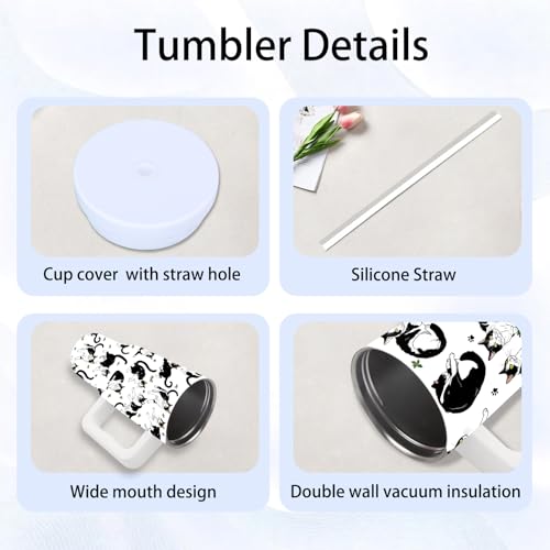 24oz Cat Tumbler with Handle & Straw, Gifts For Tuxedo Cat Lovers - color: Cat6