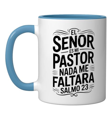 Spanish Christian With a Bible Verse Quote El Senor Es Mi Ceramic Mug, Blue/White, 11oz - color: Blue/White, size: 11 Ounces
