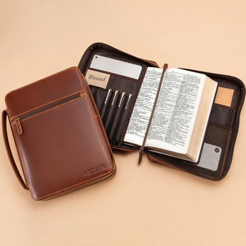 Polare Cowhide Leather Bible Cover Church Bag Bible Protective Book Holder Carrying Case Folder Organizer Portfolio (Brown) - style: Brown