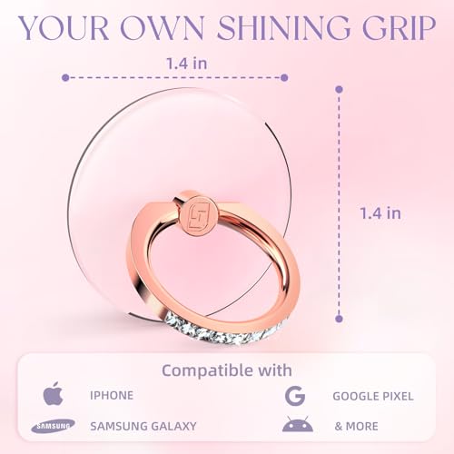 2 Pcs Jsoerpay Clear Phone Ring Holder with Diamond, Rose Gold - color: 2 Rose Gold Diamond