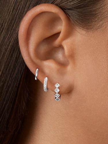 Rotnso Gold Hoop Earrings Set for Women Hypoallergenic Trendy Huggie Stack - style: 3 Pairs Rhombus CZ Hoops-SL
