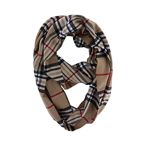 Unisex Women's Stylish Plaids & Check Cashmere Winter Infinity Cowl Scarf - color: Beige