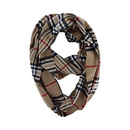 Unisex Women's Stylish Plaids & Check Cashmere Winter Infinity Cowl Scarf - color: Beige