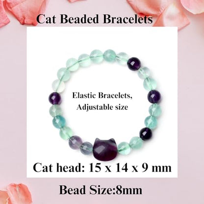 XIANNVXI Crystal Bracelet for Women Men 8 mm Natural Stone Beaded Bracelets Cat Bracelets Cross Bracelets Heart Bracelelt Jewelry for Women Birthday Gifts Stretch Bracelet - color: Multi-Fluorite